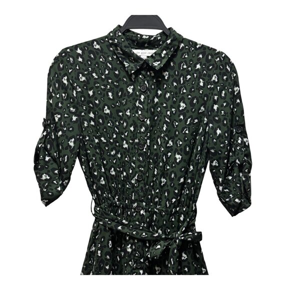 Anthropologie The Good Jane The Layla Green Leopard Print Shirt Dress Size S - Picture 4 of 8